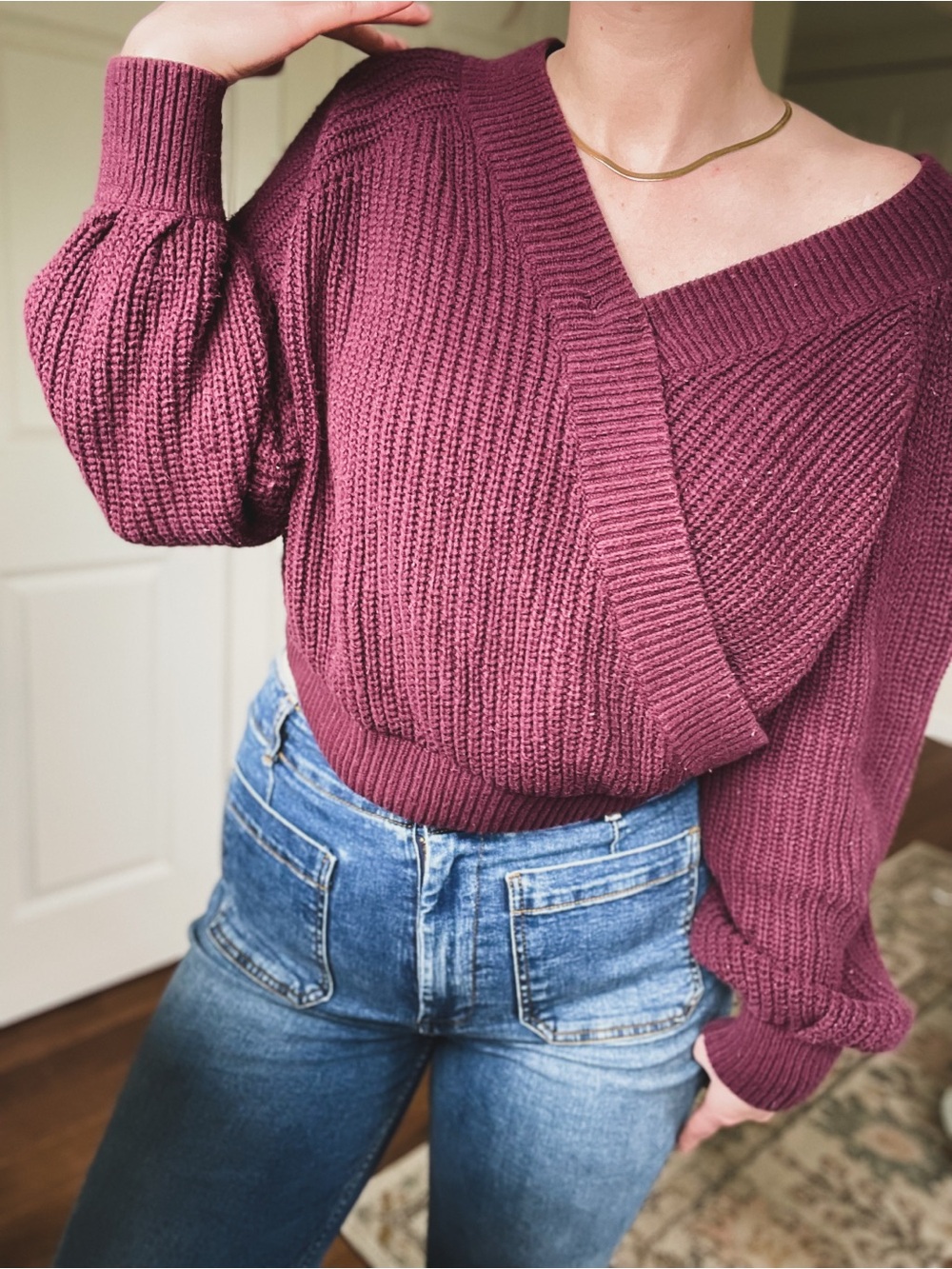 UPWEST Faux Wrap Chunky Knit Sweater